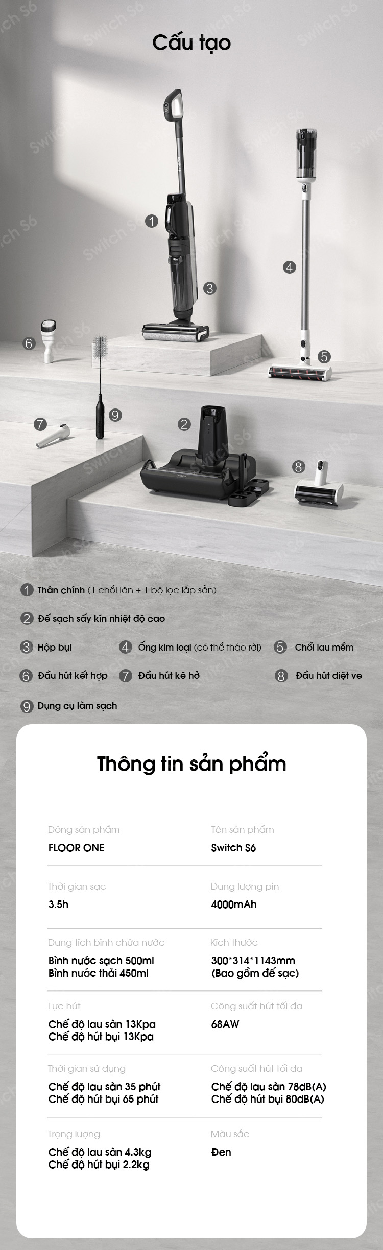 Máy hút bụi lau sàn khô ướt Tineco Floor One Switch S6 27 P23