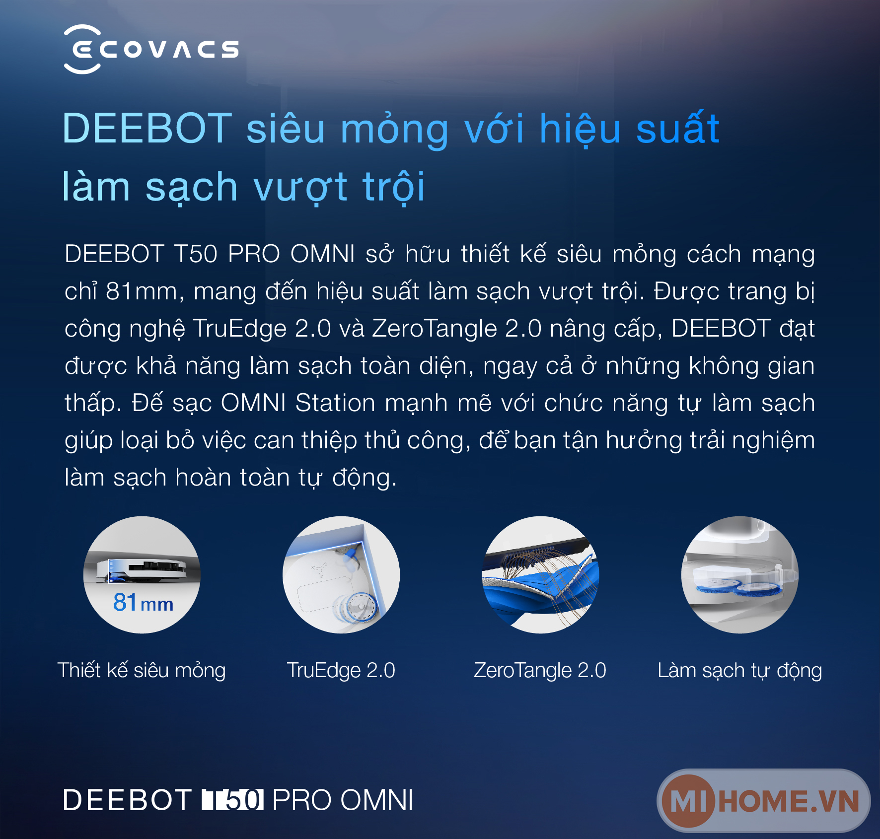 Robot hút bụi lau nhà Ecovacs Deebot T50 Pro Omni 2025 24 b