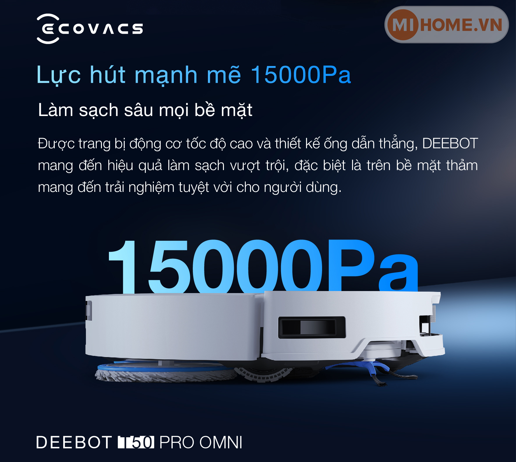 Robot hút bụi lau nhà Ecovacs Deebot T50 Pro Omni 2025 27 h