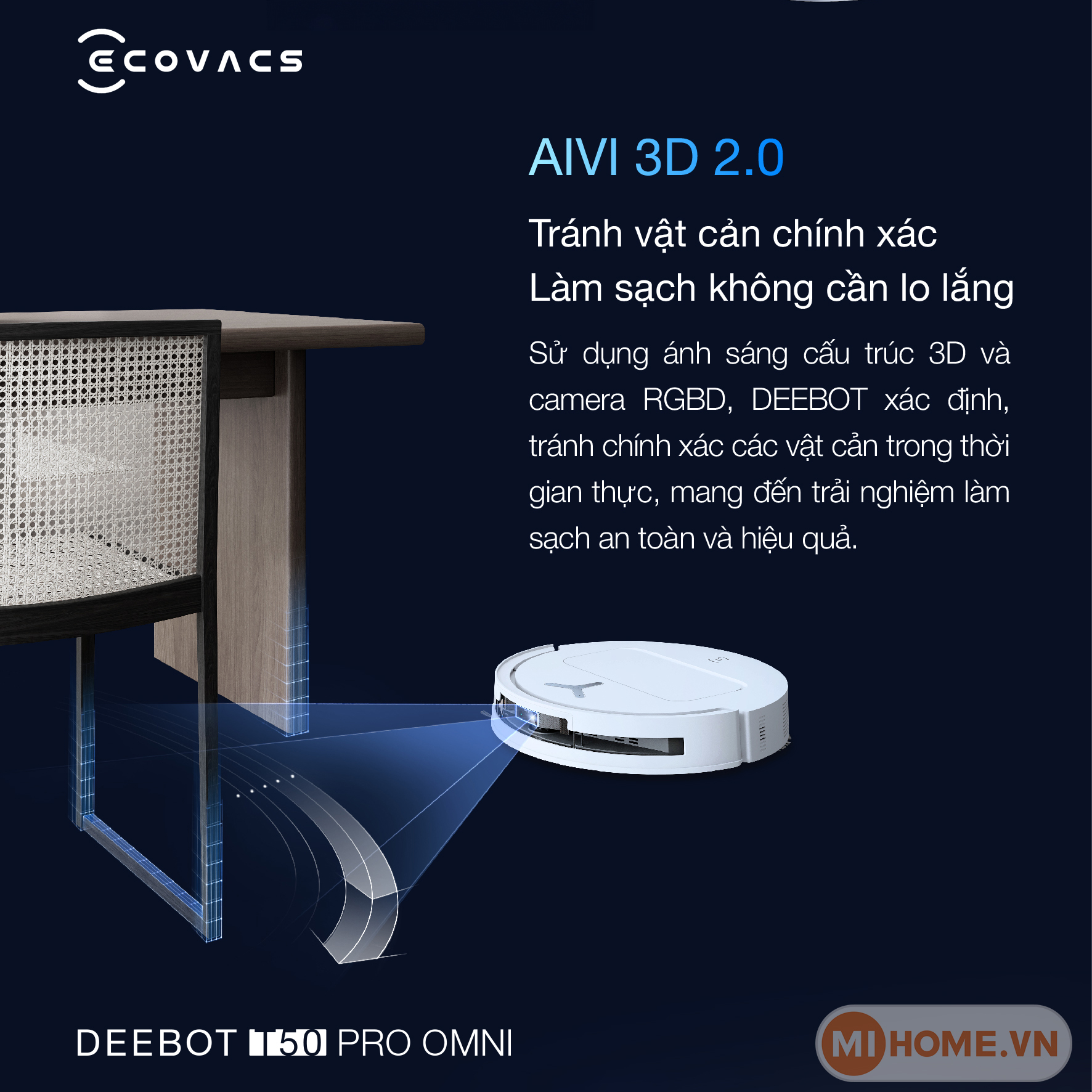 Robot hút bụi lau nhà Ecovacs Deebot T50 Pro Omni 2025 32 j