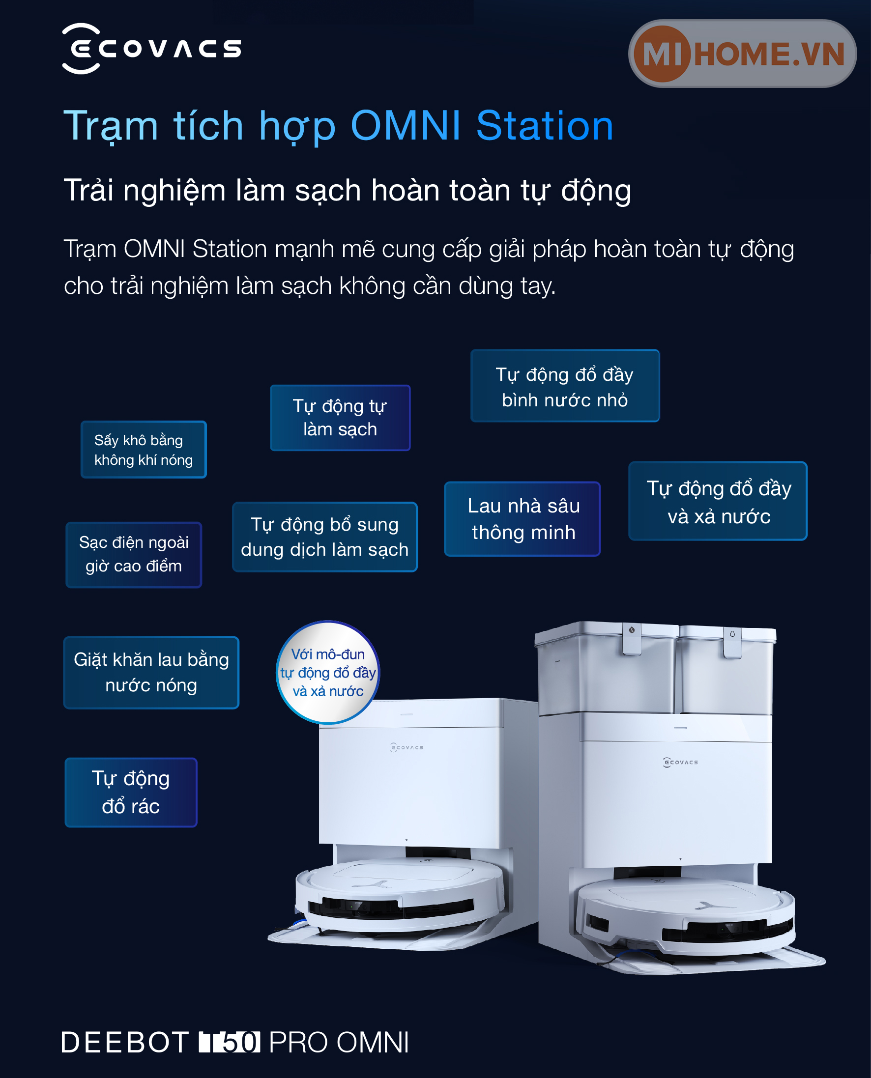 Robot hút bụi lau nhà Ecovacs Deebot T50 Pro Omni 2025 35 k