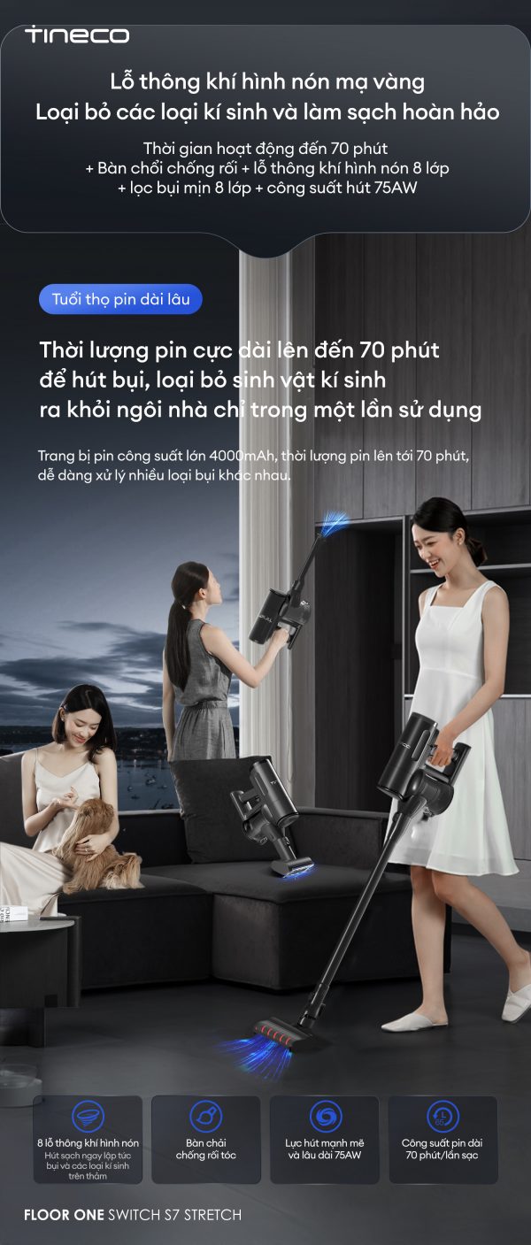 Máy hút bụi lau sàn khô ướt Tineco Floor One Switch S7 Stretch - Lực hút 21kpa hình ảnh chi tiết 10