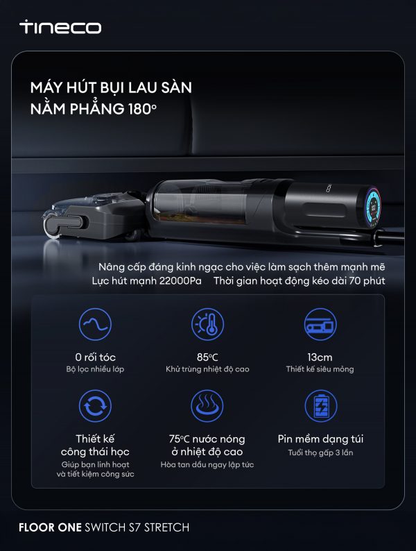 Máy hút bụi lau sàn khô ướt Tineco Floor One Switch S7 Stretch - Lực hút 21kpa hình ảnh chi tiết 6