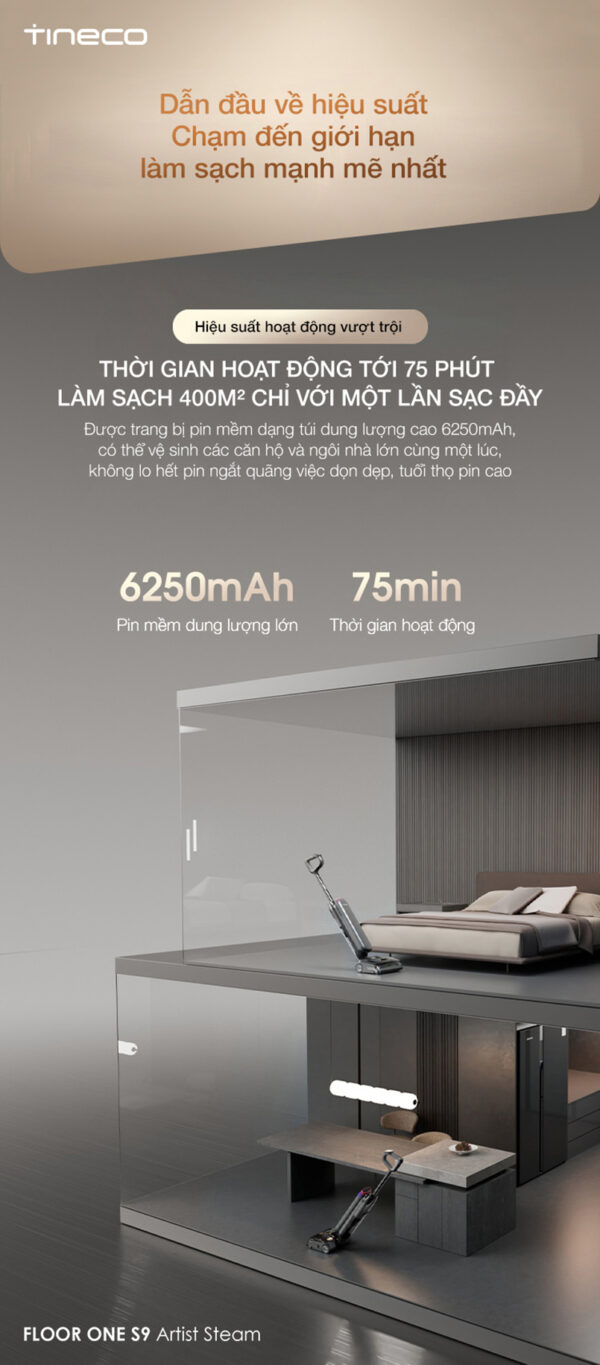 Máy hút bụi lau sàn khô ướt Tineco Floor One S9 Artist Steam Ecovacs Máy hút bụi lau sàn khô ướt Tineco Floor One S9 Artist Steam hình ảnh chi tiết 3