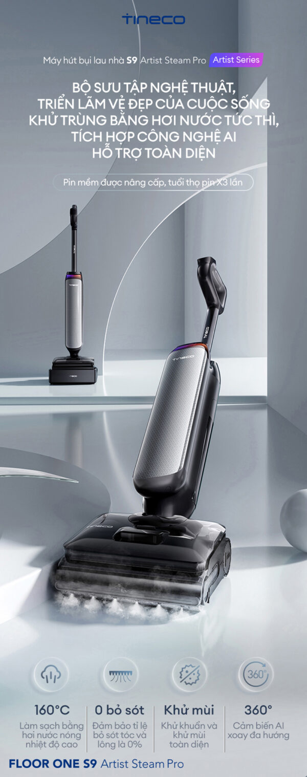 Máy hút bụi lau sàn khô ướt Tineco Floor One S9 Artist Steam Pro Ecovacs Máy hút bụi lau sàn khô ướt Tineco Floor One S9 Artist Steam Pro hình ảnh chi tiết 2