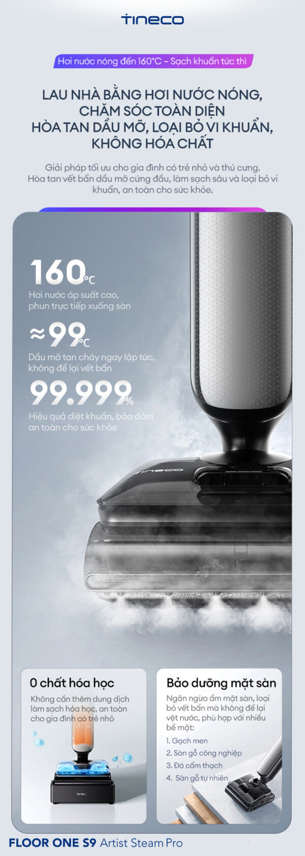 Máy hút bụi lau sàn khô ướt Tineco Floor One S9 Artist Steam Pro Ecovacs Máy hút bụi lau sàn khô ướt Tineco Floor One S9 Artist Steam Pro hình ảnh chi tiết 4