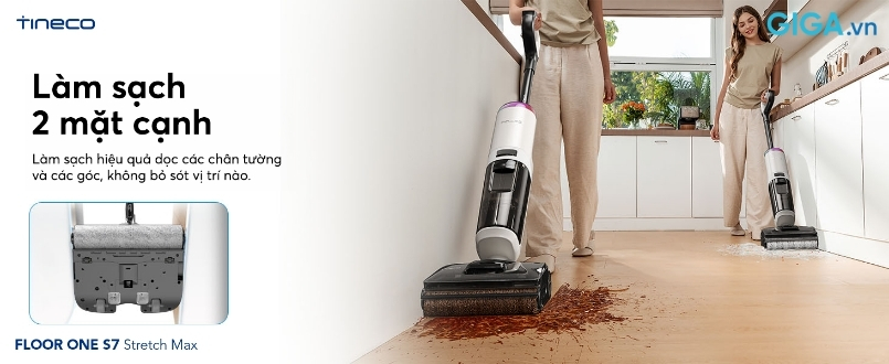 Tineco Floor One S7 Stretch Max - máy hút bụi lau sàn khô ướt Tineco S7 Stretch Max thiết kế tối ưu khả năng làm sạch 2 mặt cạnh
