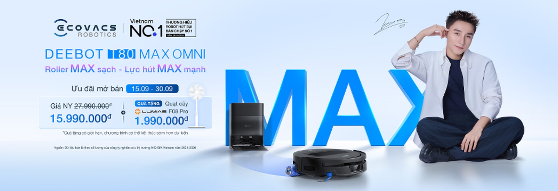 Robot hút bụi lau nhà Ecovacs Deebot T80 Max Omni