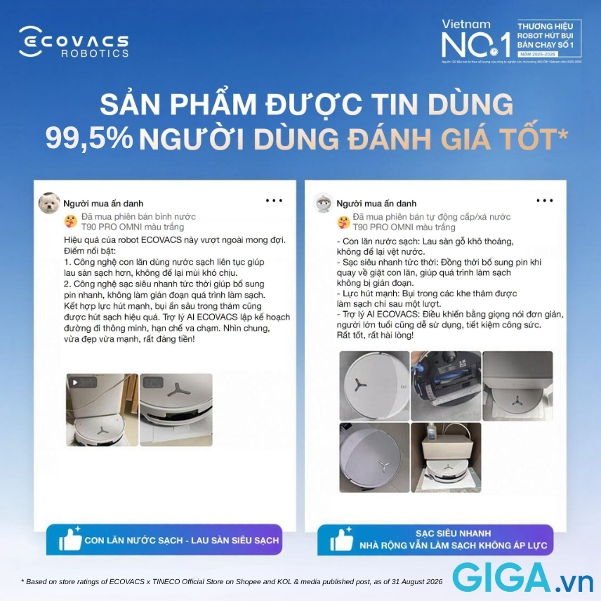 ECOVACS khẳng định vị thế tiên phong công nghệ lau sàn bằng con lăn với cột mốc 2,8 triệu sản phẩm Ecovacs Đánh giá người dùng và vị thế số 1 Việt Nam của robot hút bụi Ecovacs