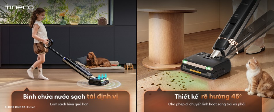 Tineco Floor One S7 HotJet - thiết kế nằm phẳng 180 độ