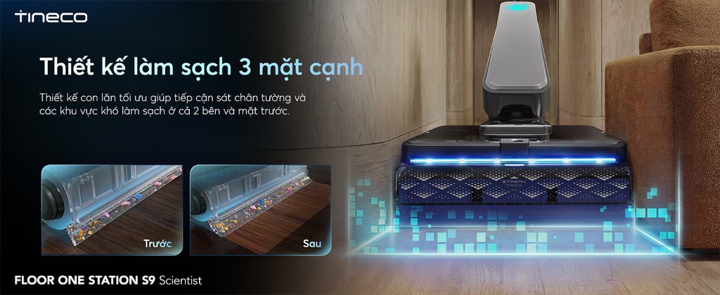 Tineco Floor One Station S9 Scientist nằm phẳng 180 độ