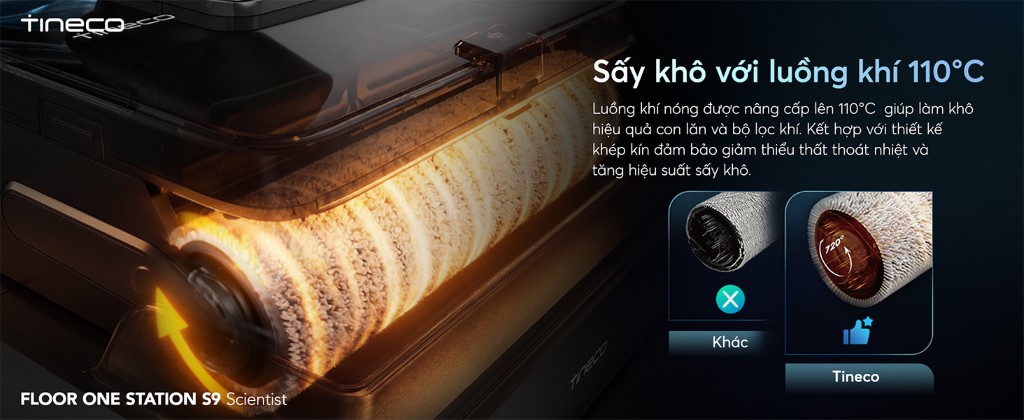 Tineco Floor One Station S9 Scientist sấy khô 110 độ C