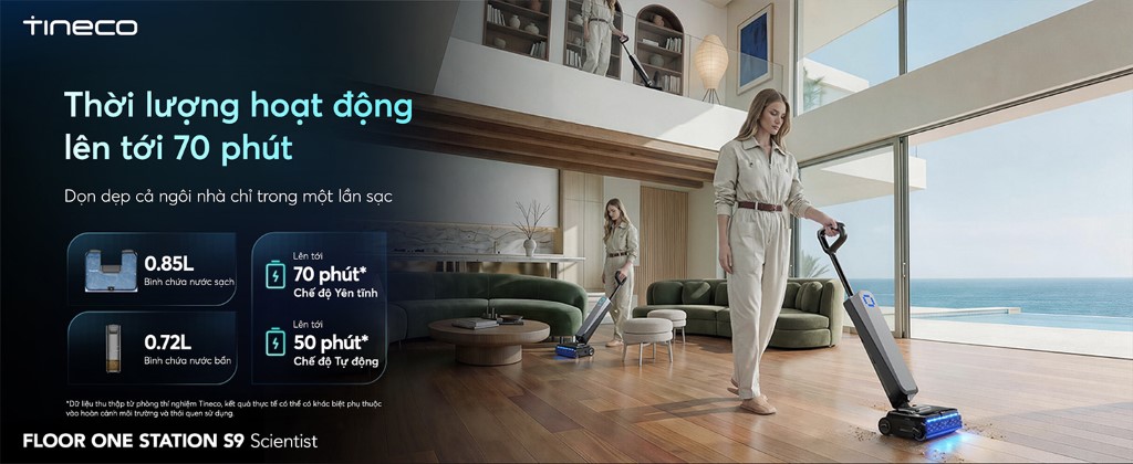 Tineco Floor One Station S9 Scientist pin túi mềm và sạc nhanh