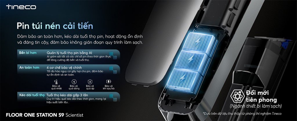 Tineco Floor One Station S9 Scientist công nghệ pin cải tiến