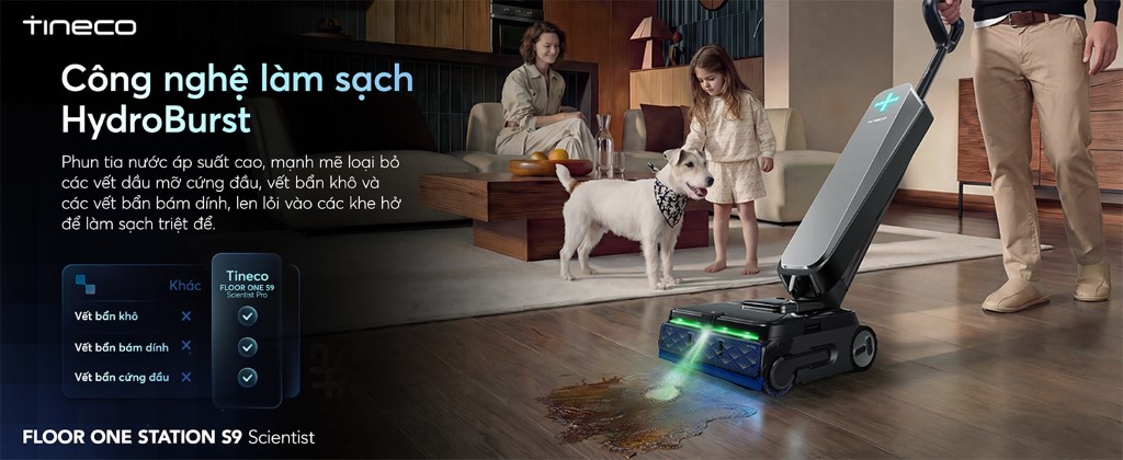 Tineco Floor One Station S9 Scientist công nghệ HydroBurst