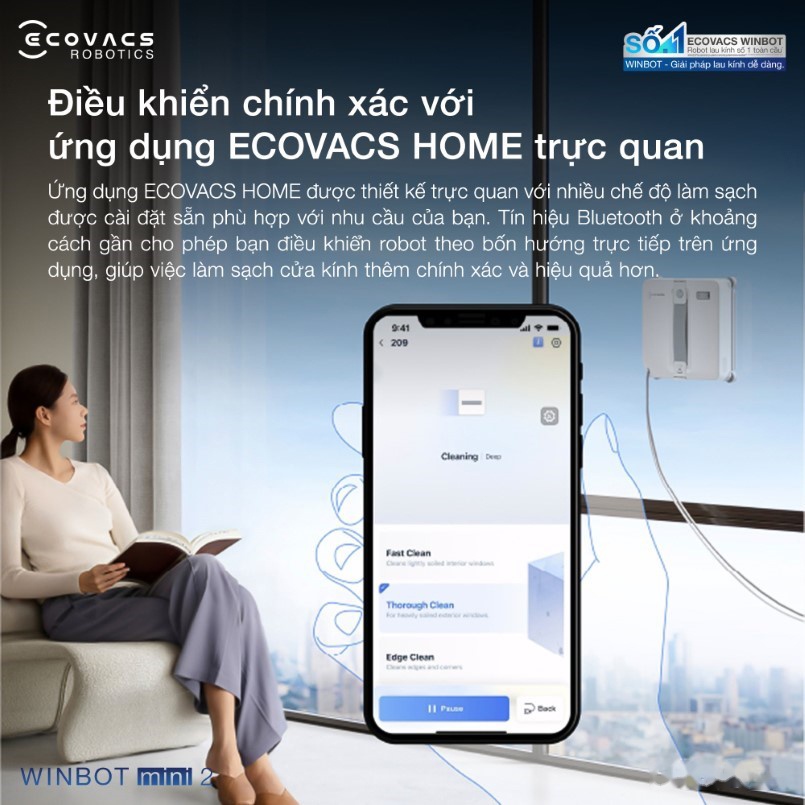 Điều khiển chính xác và tiện lợi qua ứng dụng Ecovacs Home