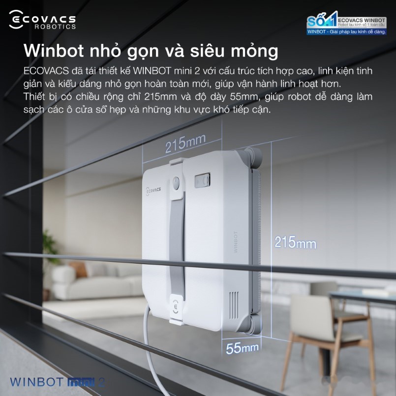 Cấu trúc linh kiện tinh gọn và tích hợp cao trên Ecovacs Winbot Mini 2