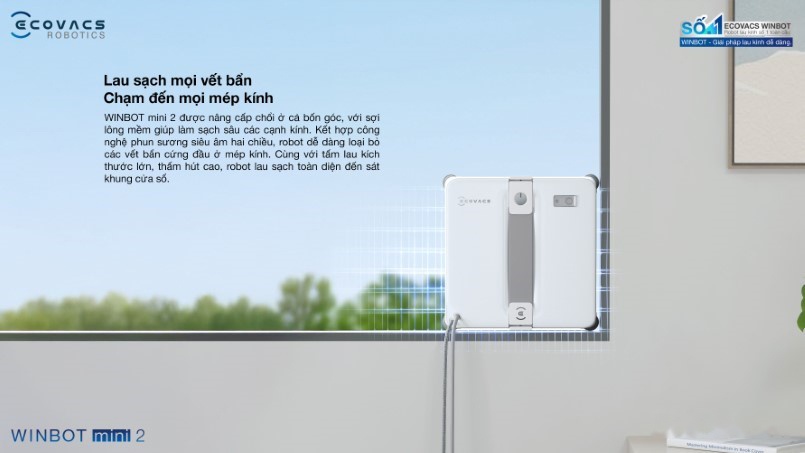 Hệ thống 4 chổi góc cơ học tiên tiến trên Ecovacs Winbot Mini 2