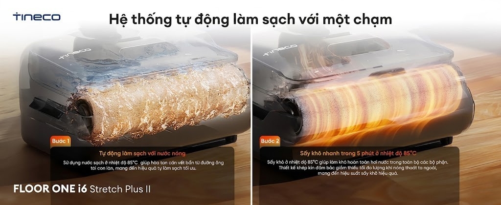Máy hút bụi lau sàn khô ướt Tineco Floor One i6 Stretch Plus II Ecovacs Hệ thống tự làm sạch và sấy khô FlashDry 85 độ C chỉ với một nút bấm