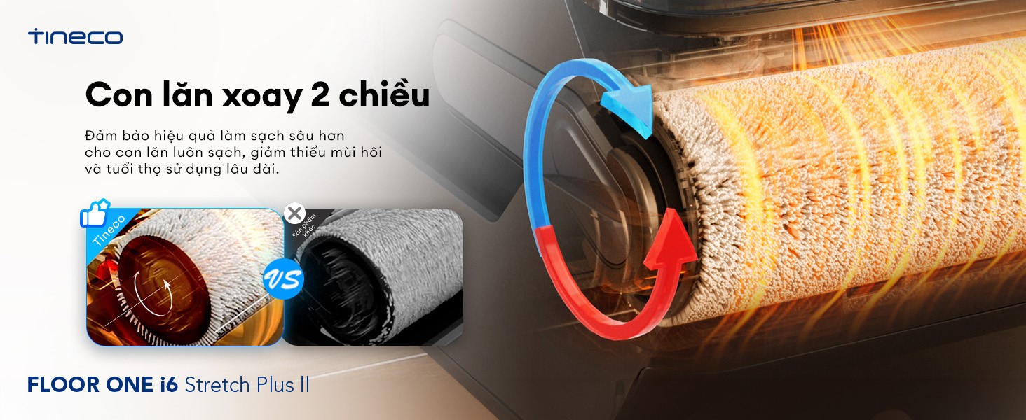 Máy hút bụi lau sàn khô ướt Tineco Floor One i6 Stretch Plus II Ecovacs Con lăn xoay đảo chiều 2 hướng tăng hiệu quả đánh bật vết bẩn cứng đầu
