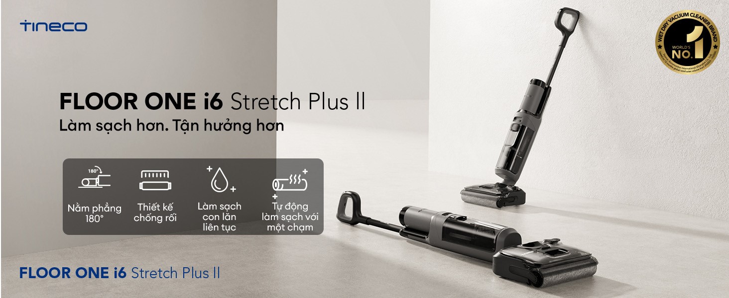 Máy hút bụi lau sàn khô ướt Tineco Floor One i6 Stretch Plus II Ecovacs Máy hút bụi lau sàn Tineco Floor One i6 Stretch Plus II thiết kế hiện đại sang trọng