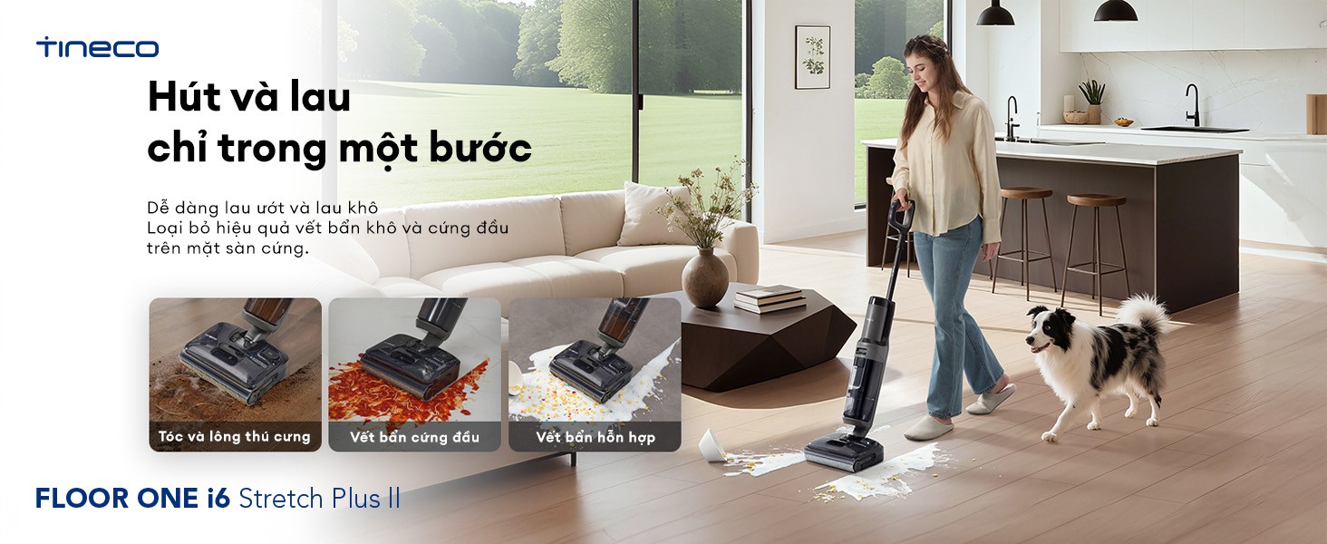 Máy hút bụi lau sàn khô ướt Tineco Floor One i6 Stretch Plus II Ecovacs Tineco Floor One i6 Stretch Plus II hút bụi và lau sàn 2 trong 1 đồng thời