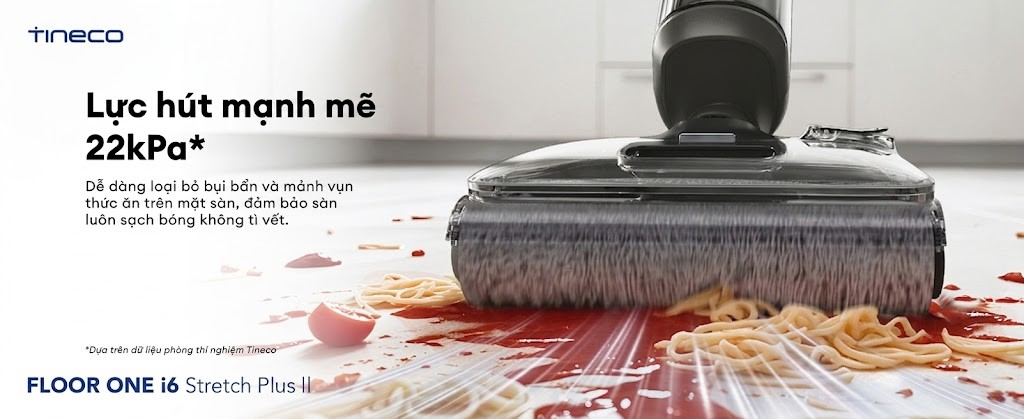 Máy hút bụi lau sàn khô ướt Tineco Floor One i6 Stretch Plus II Ecovacs Lực hút cực đại 22.000Pa mạnh mẽ của Tineco Floor One i6 Stretch Plus II